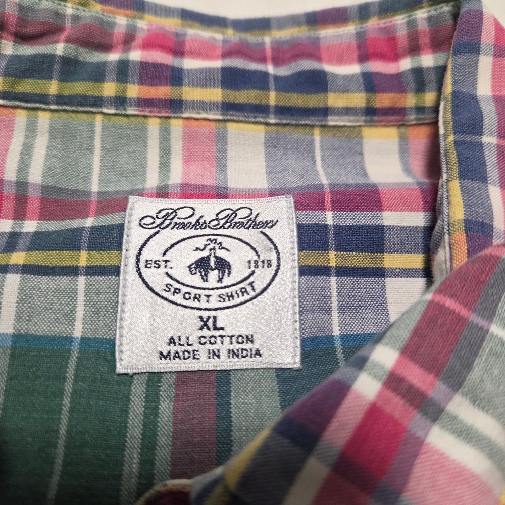 Brooks Brothers Mens XL Short Sleeve Plaid Button Down Sport Shirt Cotton Multi - Picture 3 of 6